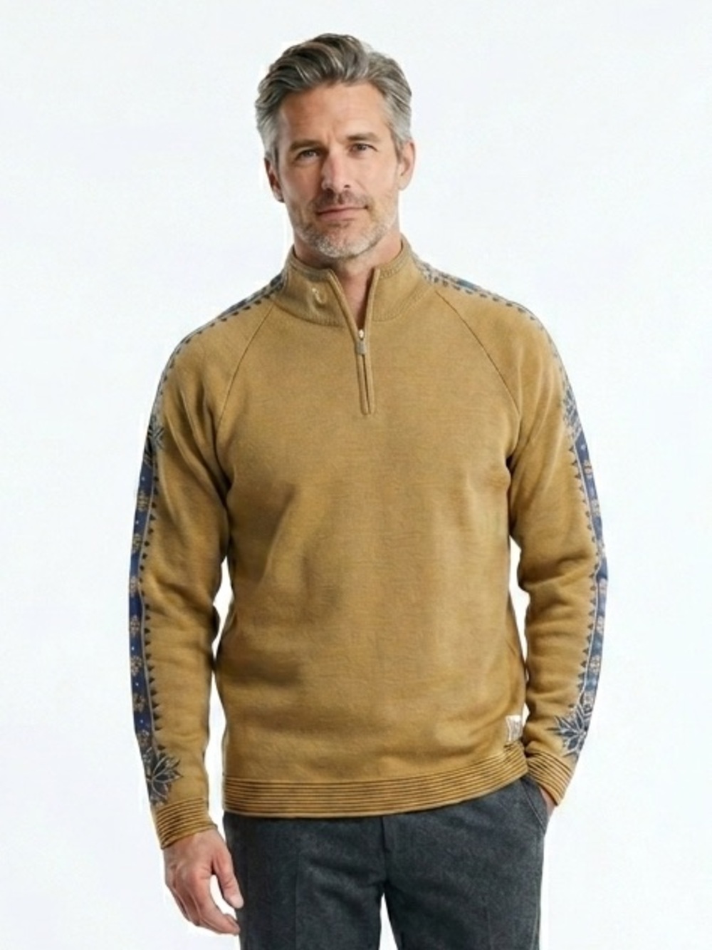 Dale of Norway 100% New Wool 1/4 Zip Sweater, Large, Nordic Snowflake Accent